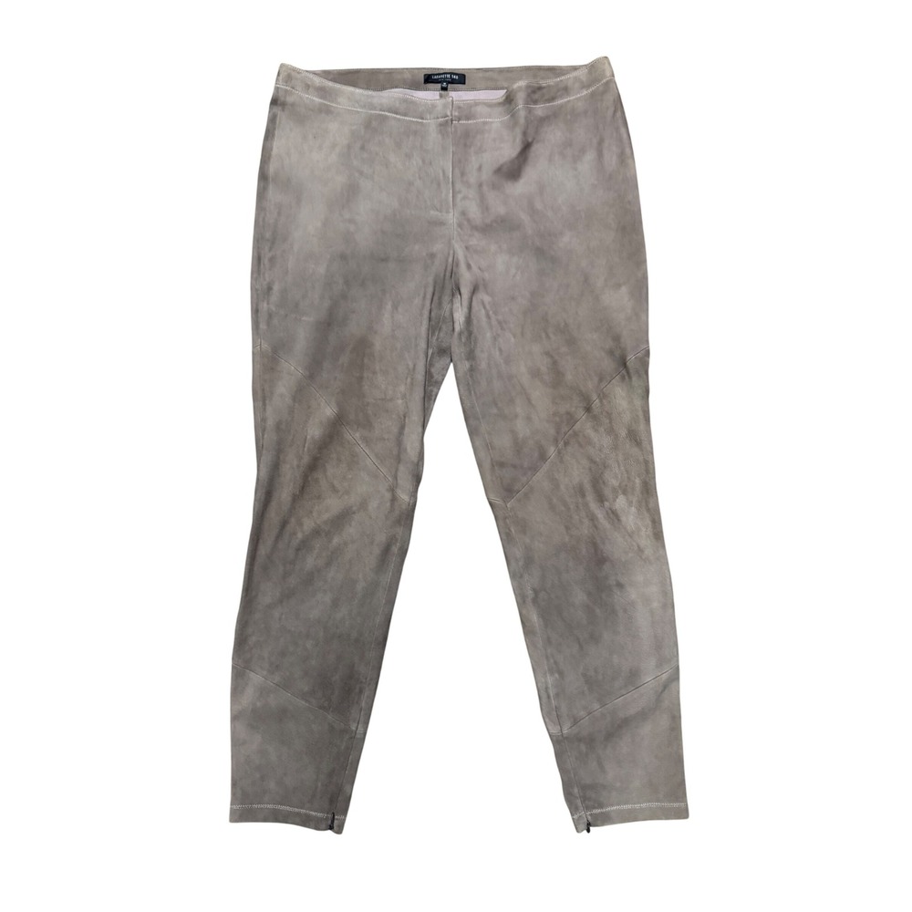 Lafayette 148 New York Taupe Grey Suede Leather Ankle Zip Pants Size 16